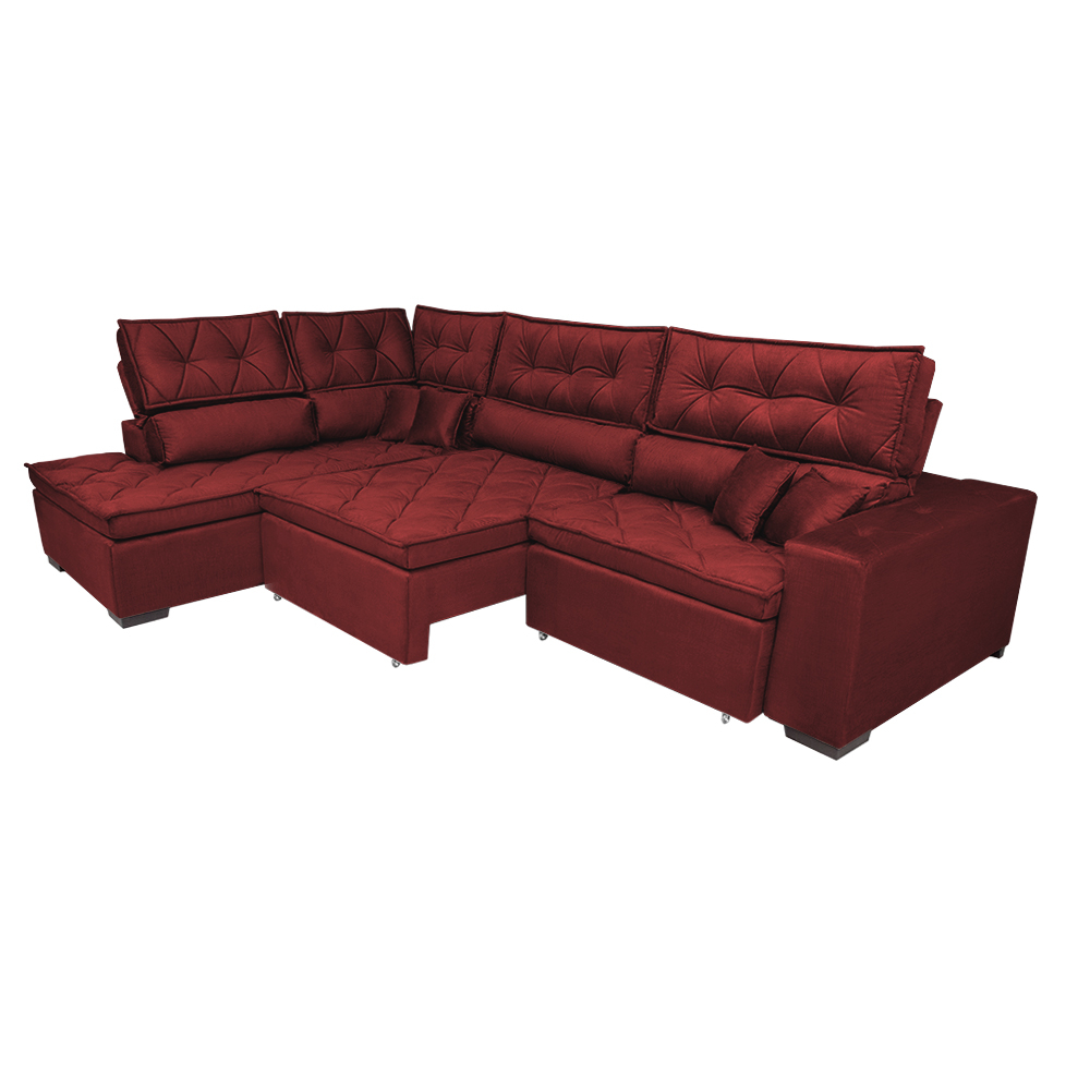 Sofá de Canto Retrátil e Reclinável com Molas Cama inBox Platinum Esquerdo 3,00x2,36 Suede Vermelho