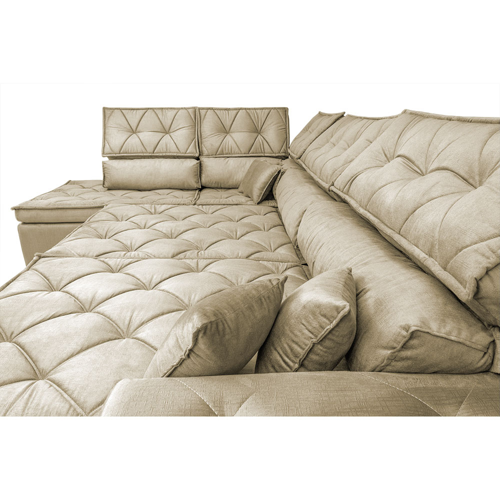 Sofá de Canto Retrátil e Reclinável com Molas Cama inBox Platinum Esquerdo 3,40x2,36 Suede Bege