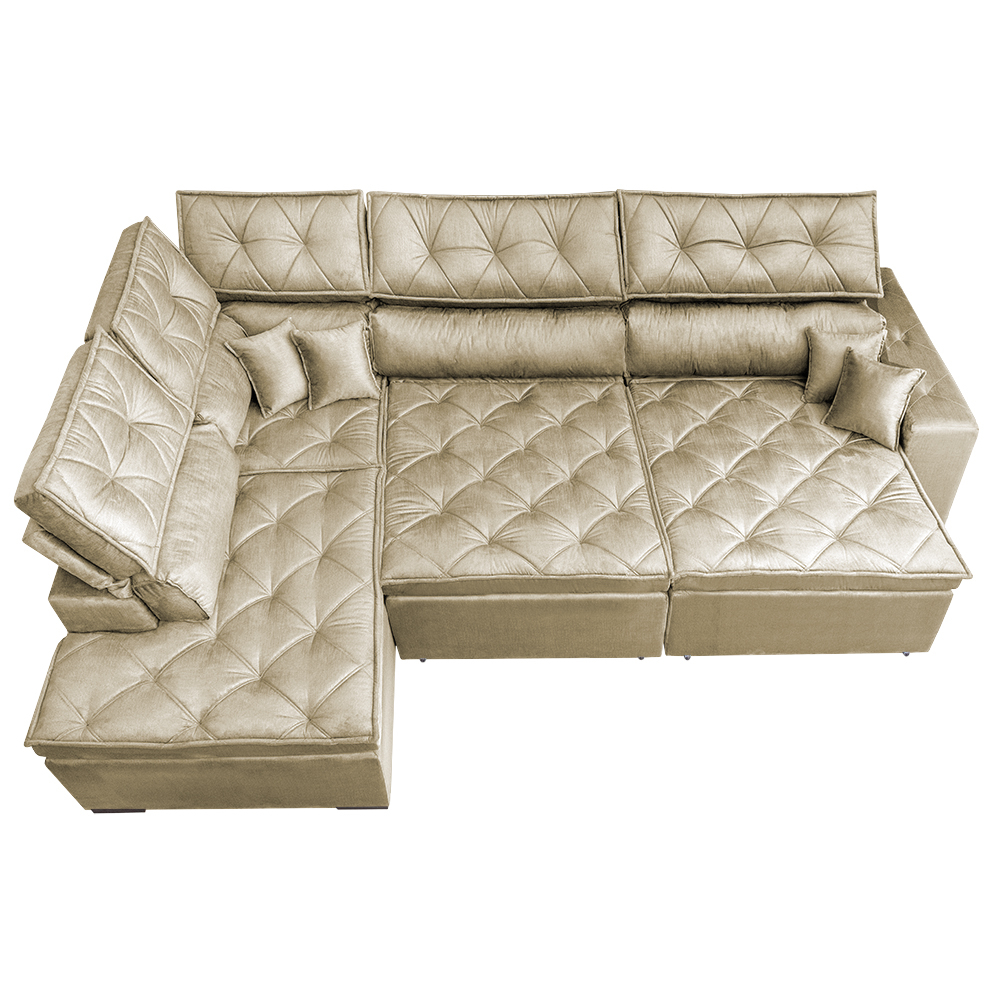 Sofá de Canto Retrátil e Reclinável com Molas Cama inBox Platinum Esquerdo 3,40x2,36 Suede Bege