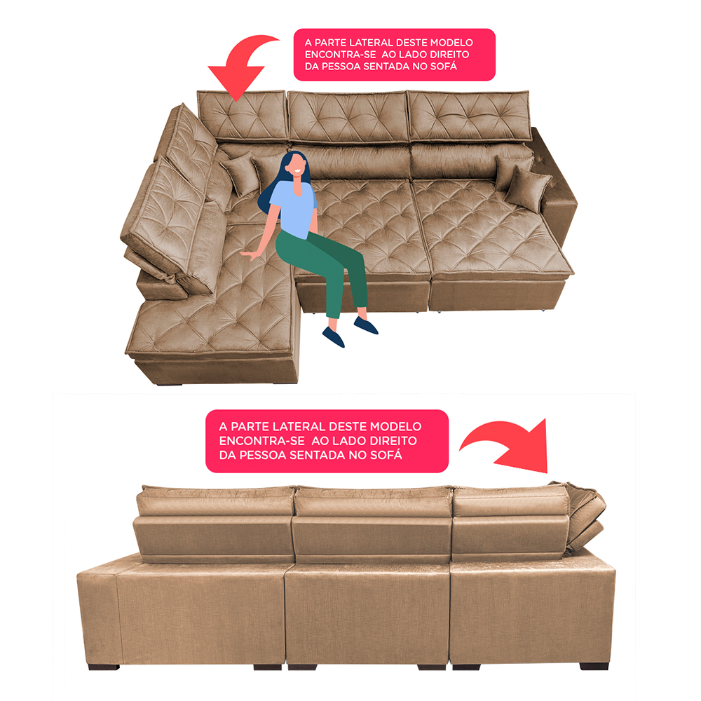 Sofá de Canto Retrátil e Reclinável com Molas Cama inBox Platinum Esquerdo 3,40x2,36 Suede Castor