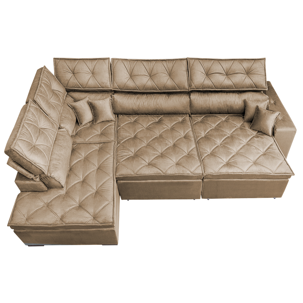 Sofá de Canto Retrátil e Reclinável com Molas Cama inBox Platinum Esquerdo 3,40x2,36 Suede Castor