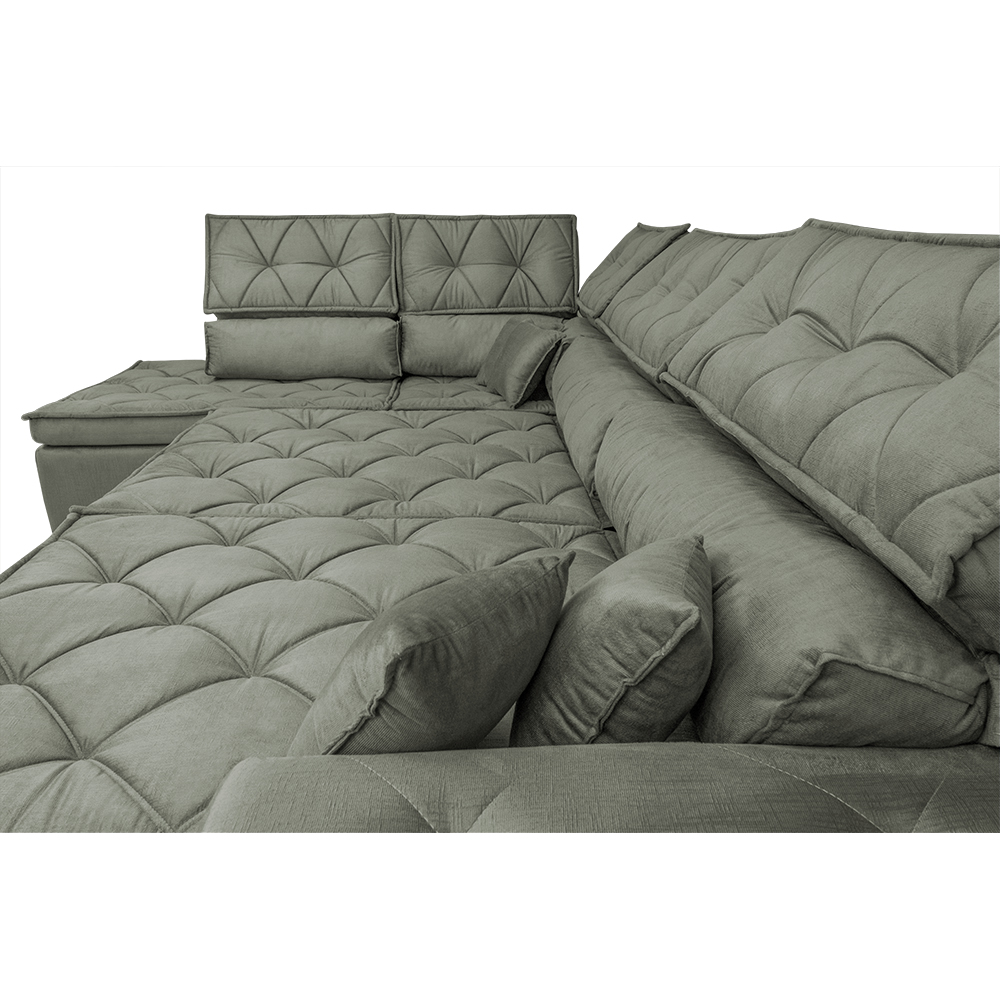 Sofá de Canto Retrátil e Reclinável com Molas Cama inBox Platinum Esquerdo 3,40x2,36 Suede Cinza