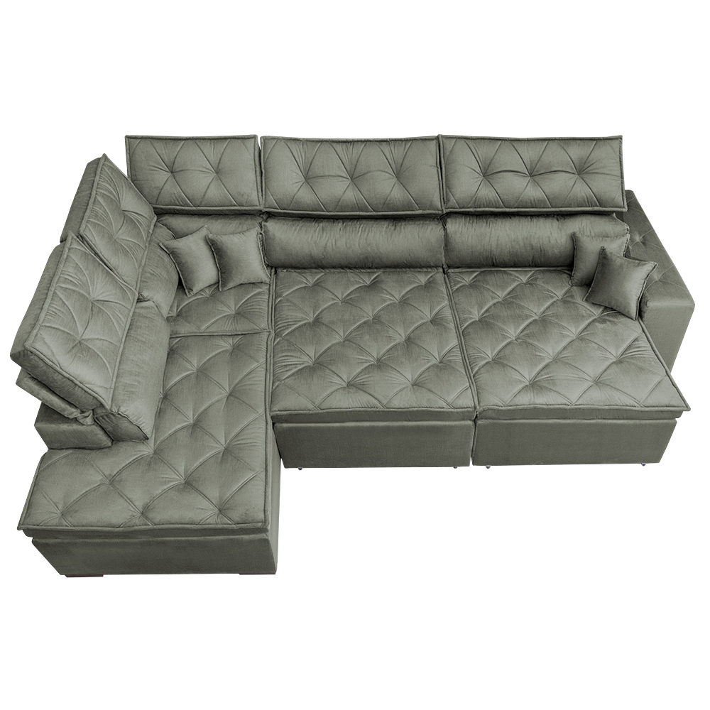Sofá de Canto Retrátil e Reclinável com Molas Cama inBox Platinum Esquerdo 3,40x2,36 Suede Cinza