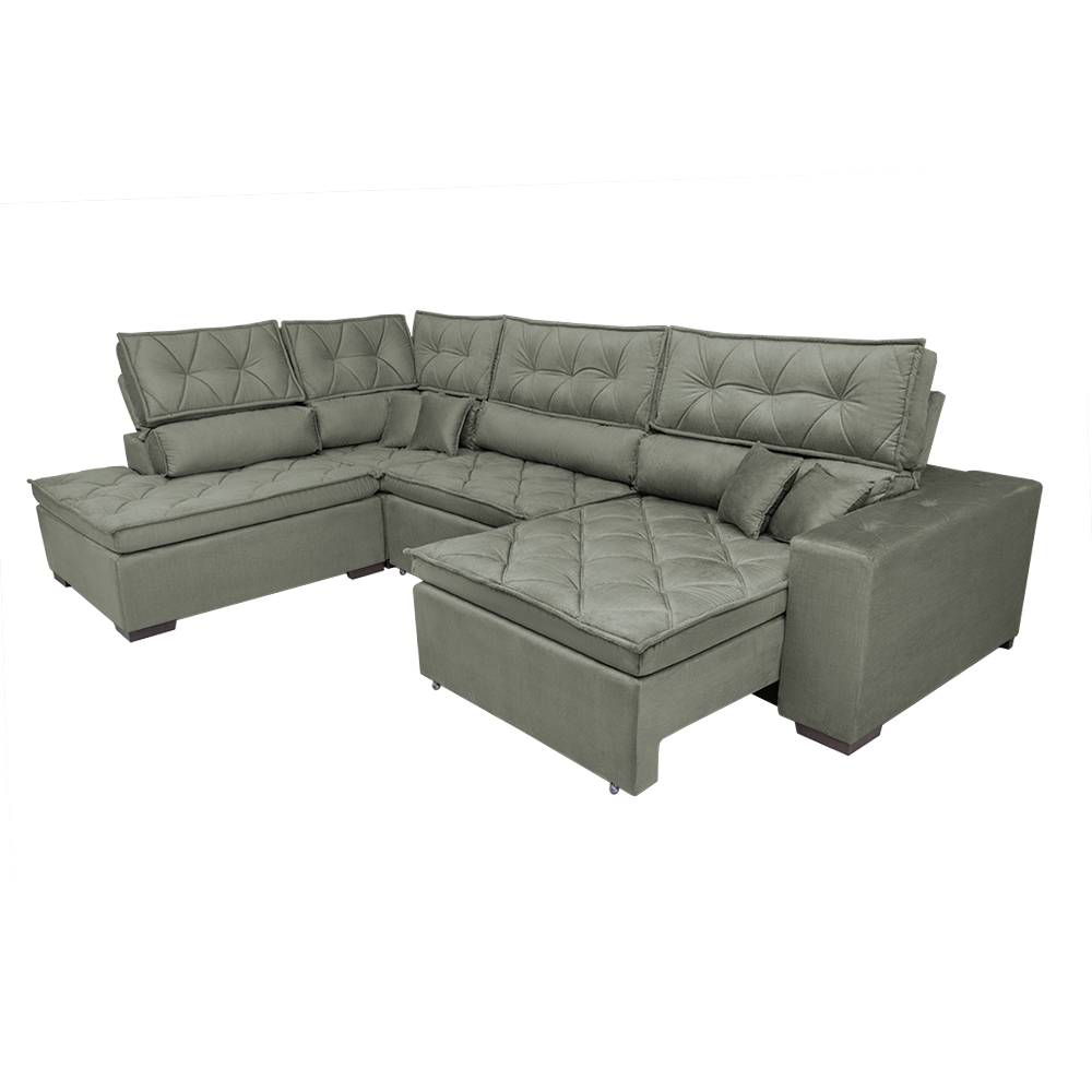 Sofá de Canto Retrátil e Reclinável com Molas Cama inBox Platinum Esquerdo 3,40x2,36 Suede Cinza
