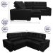 Sofá de Canto Retrátil, Reclinável, Molas Cama inBox Austin 2,60m x 2,60m Suede Velusoft Preto