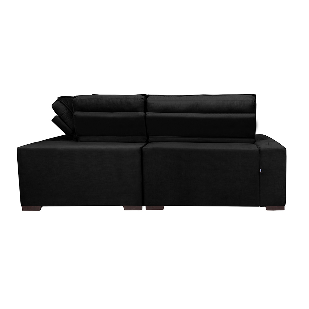 Sofá de Canto Retrátil, Reclinável, Molas Cama inBox Austin 2,60m x 2,60m Suede Velusoft Preto
