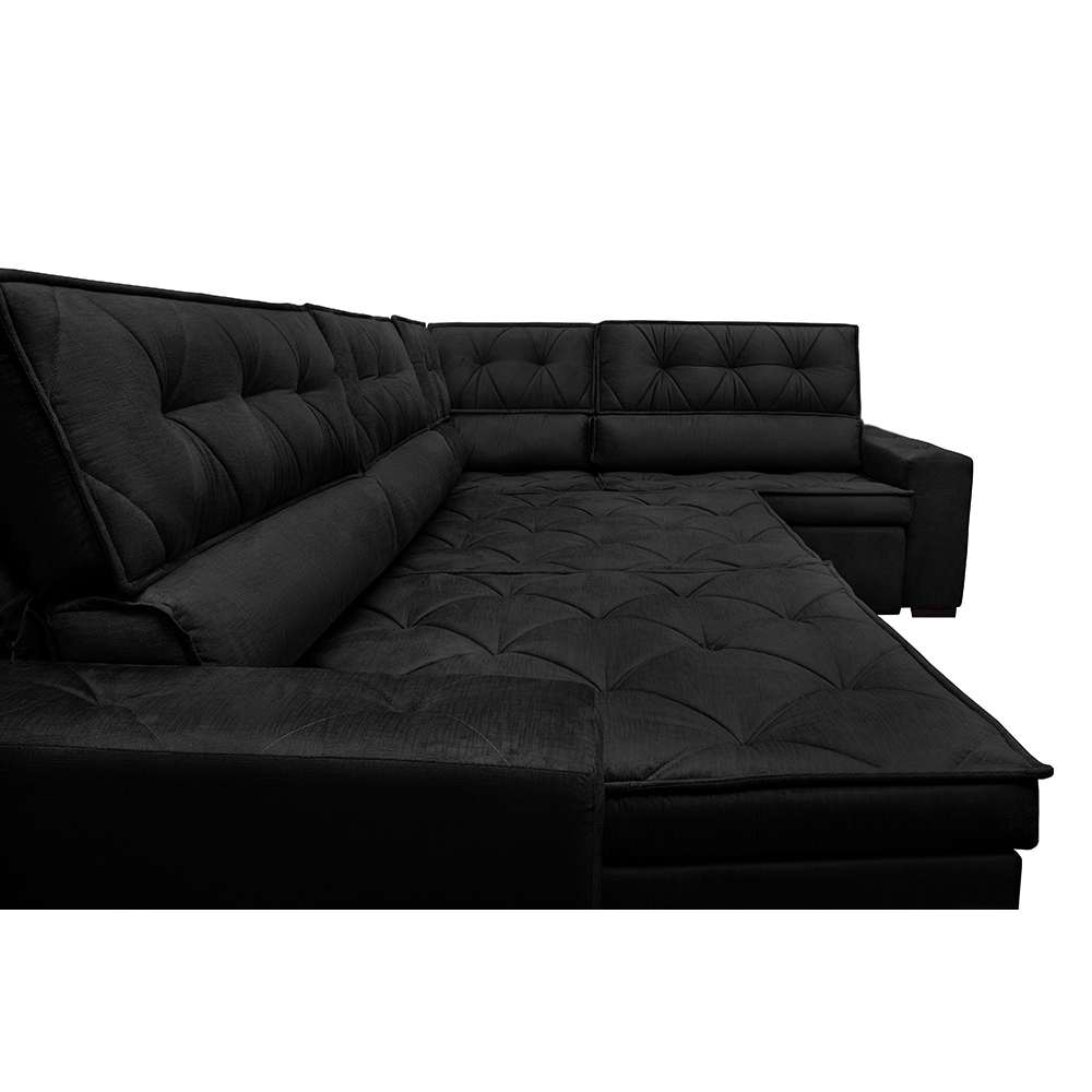 Sofá de Canto Retrátil, Reclinável, Molas Cama inBox Austin 3,85X2,64 ou 2,64X3,85 Suede Preto