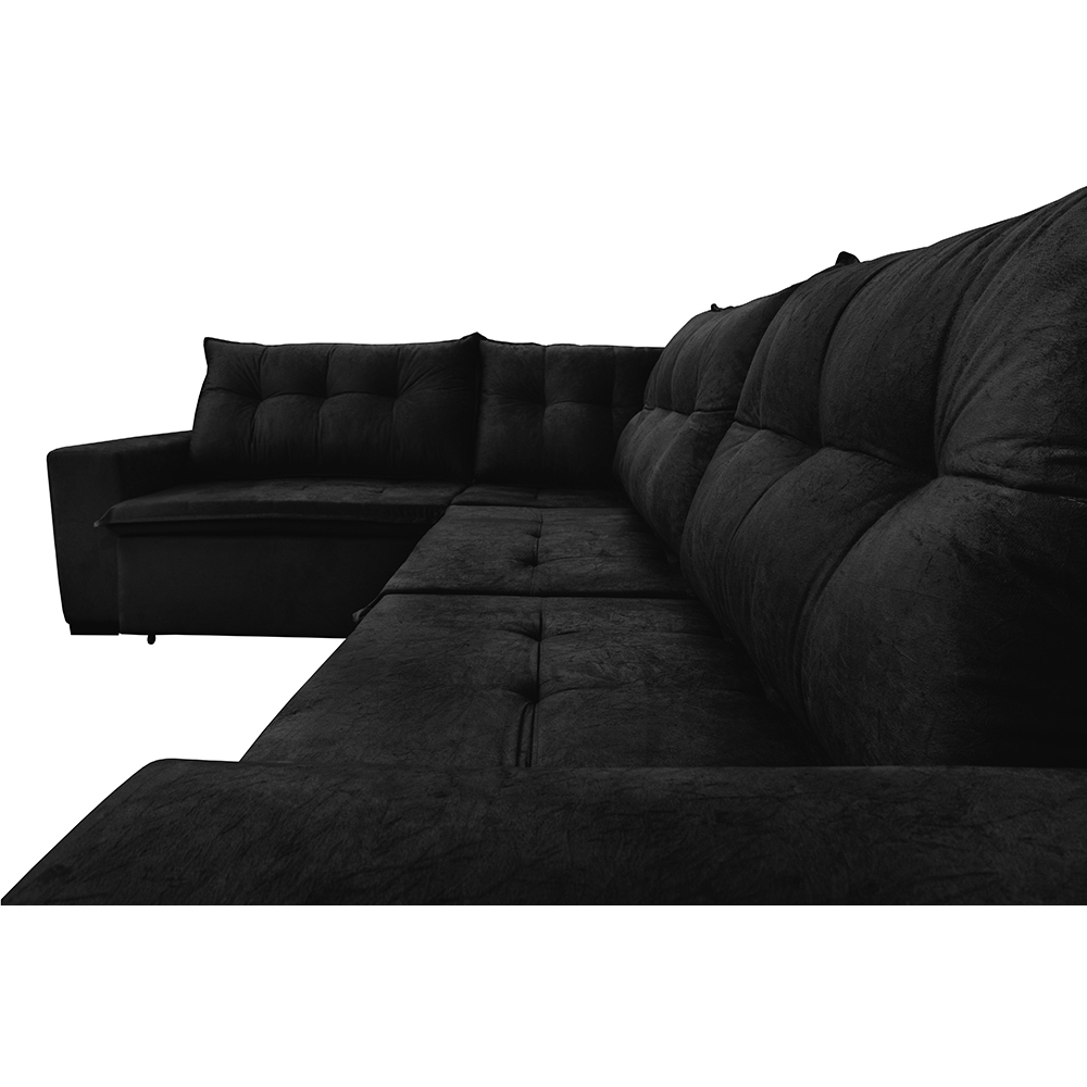 Sofá de Canto Retrátil, Reclinável, Molas Cama inBox Oklahoma 3,45X2,41 ou 2,41X3,45 Suede Preto