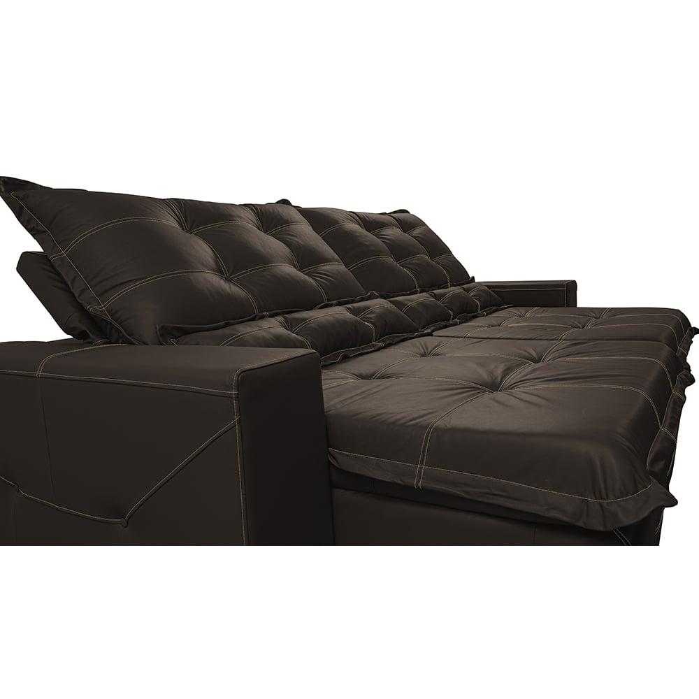 Sofá de Courino Retrátil e Reclinável 2,15m Cama inBox Bourbon SoftGel D40 Café