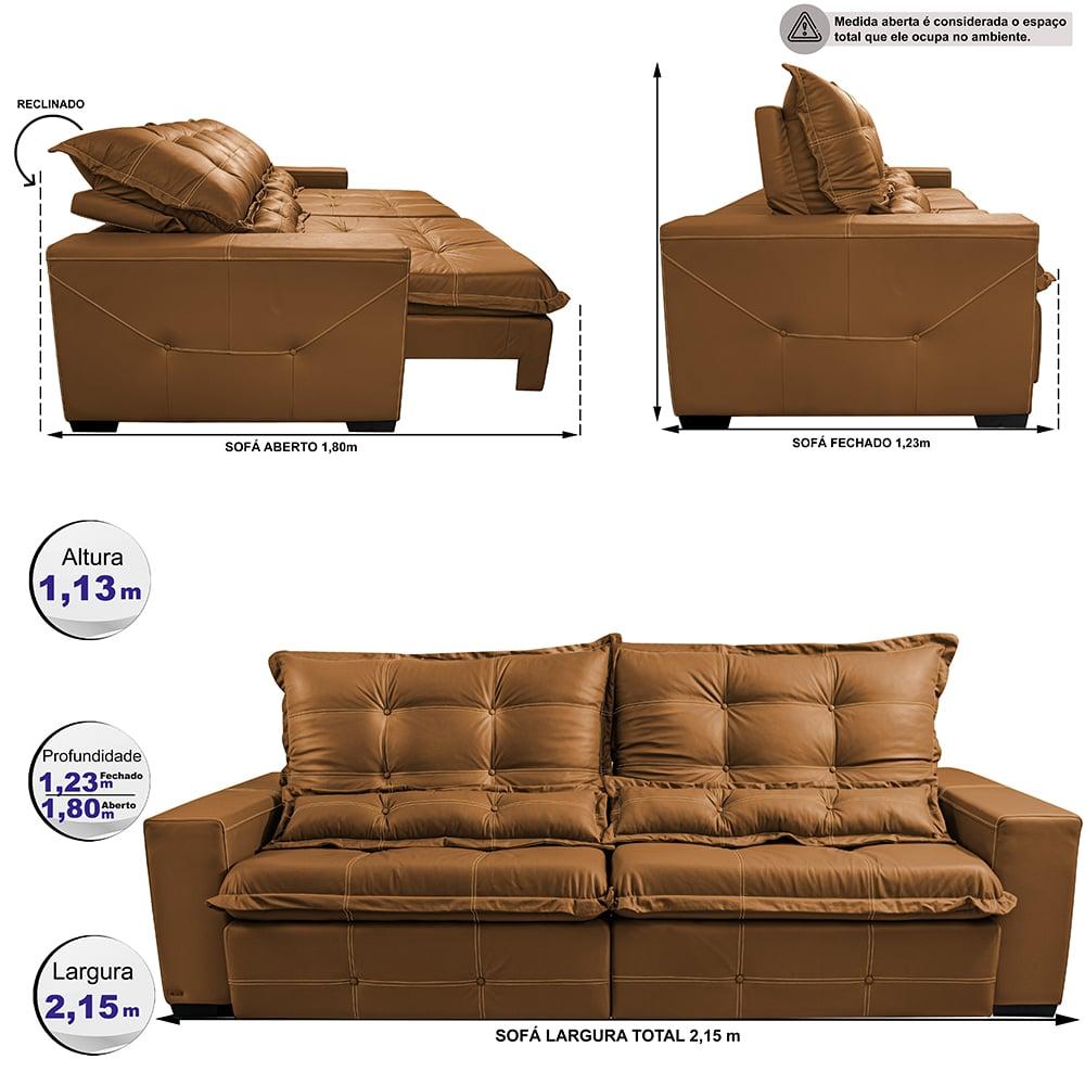 Sofá de Courino Retrátil e Reclinável 2,15m Cama inBox Bourbon SoftGel D40 Caramelo