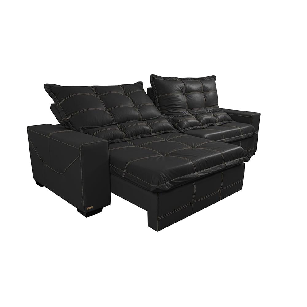 Sofá de Courino Retrátil e Reclinável 2,15m Cama inBox Bourbon SoftGel D40 Preto
