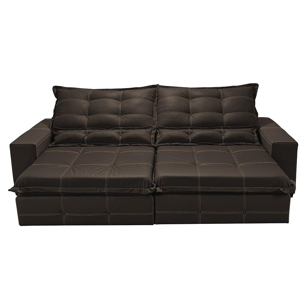 Sofá de Courino Retrátil e Reclinável 2,35m Cama inBox Bourbon SoftGel D40 Café