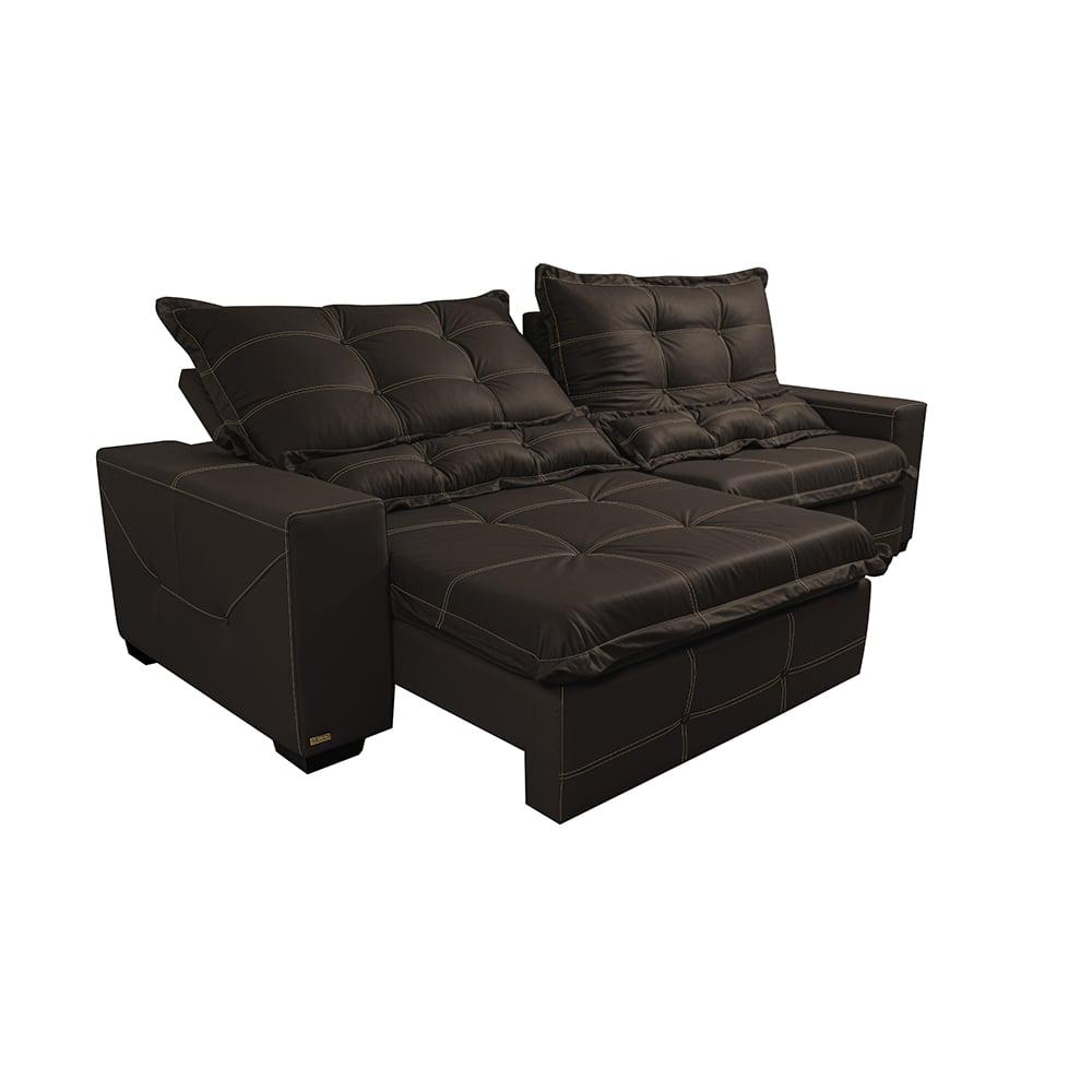 Sofá de Courino Retrátil e Reclinável 2,35m Cama inBox Bourbon SoftGel D40 Café