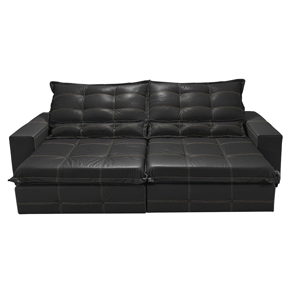 Sofá de Courino Retrátil e Reclinável 2,35m Cama inBox Bourbon SoftGel D40 Preto