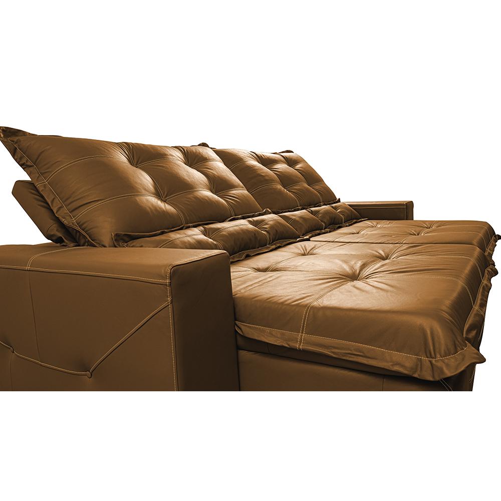 Sofá de Courino Retrátil e Reclinável 2,55m Cama inBox Bourbon SoftGel D40 Caramelo