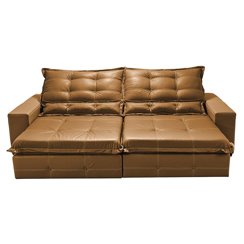 Sofá de Courino Retrátil e Reclinável 2,55m Cama inBox Bourbon SoftGel D40 Caramelo