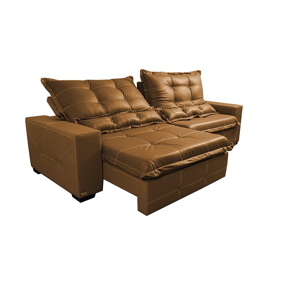 Sofá de Courino Retrátil e Reclinável 2,55m Cama inBox Bourbon SoftGel D40 Caramelo