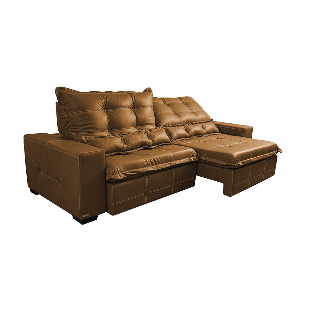 Sofá de Courino Retrátil e Reclinável 2,55m Cama inBox Bourbon SoftGel D40 Caramelo