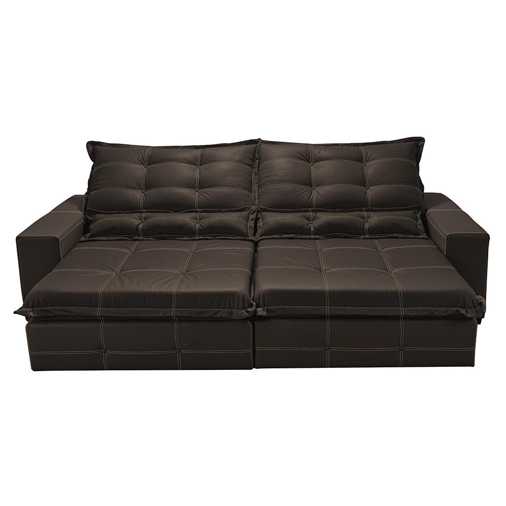Sofá de Courino Retrátil e Reclinável 2,75m Cama inBox Bourbon SoftGel D40 Café