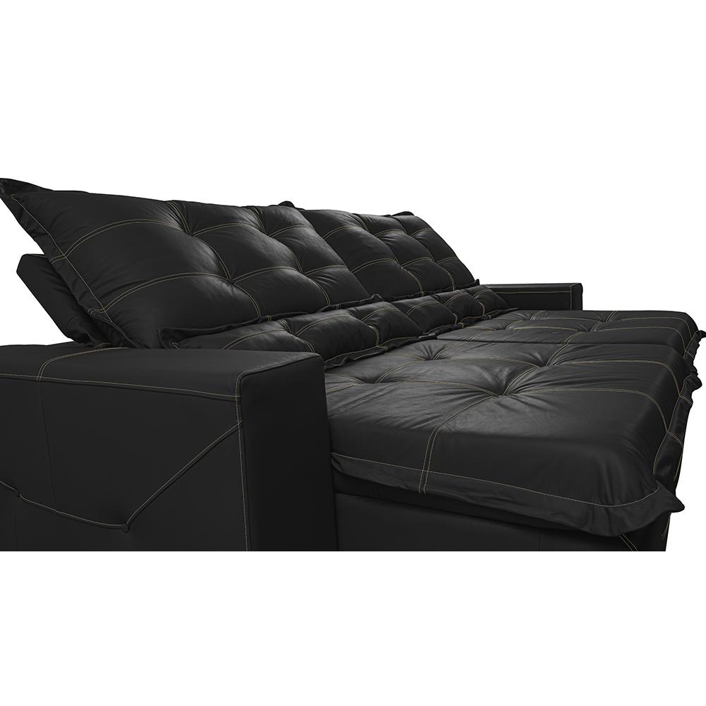 Sofá de Courino Retrátil e Reclinável 2,75m Cama inBox Bourbon SoftGel D40 Preto