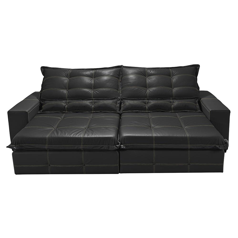 Sofá de Courino Retrátil e Reclinável 2,75m Cama inBox Bourbon SoftGel D40 Preto