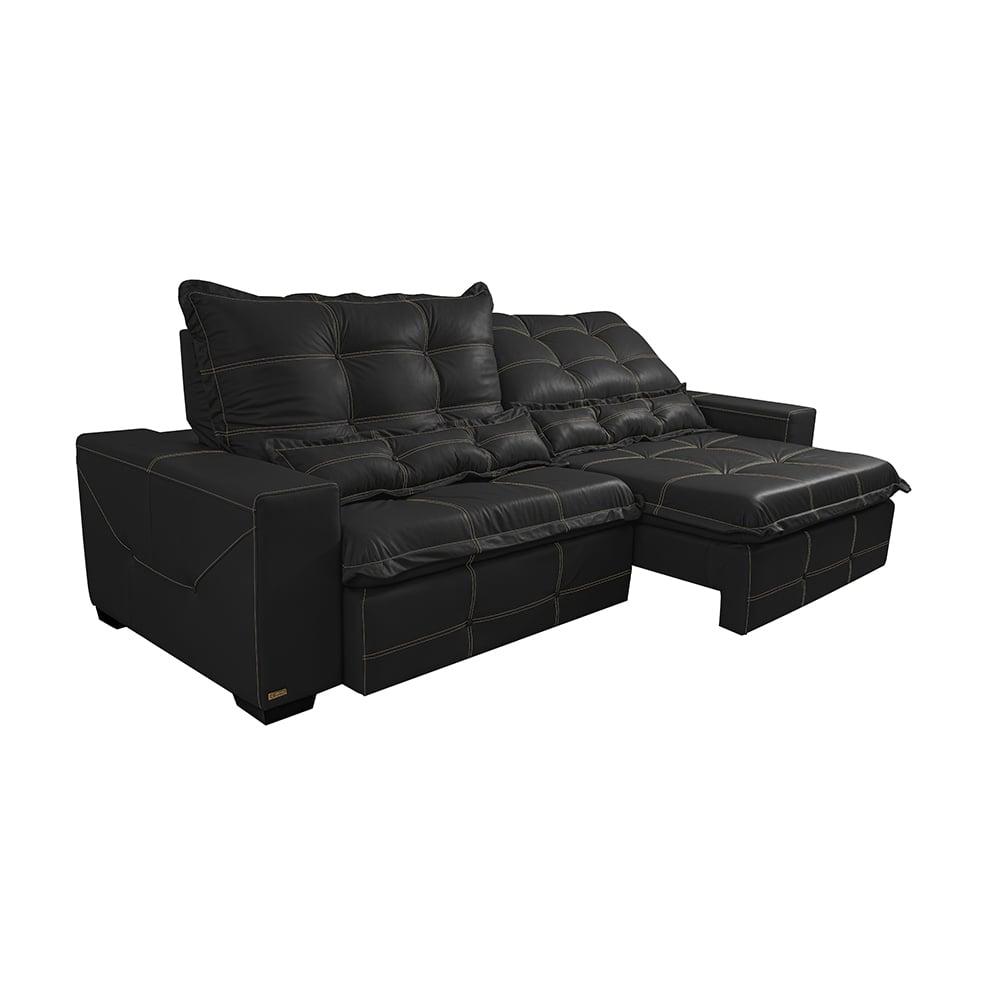 Sofá de Courino Retrátil e Reclinável 2,75m Cama inBox Bourbon SoftGel D40 Preto