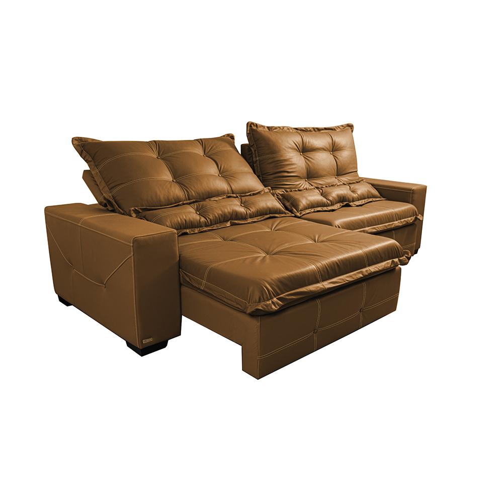 Sofá de Courino Retrátil e Reclinável 3,15m Cama inBox Bourbon SoftGel D40 Caramelo