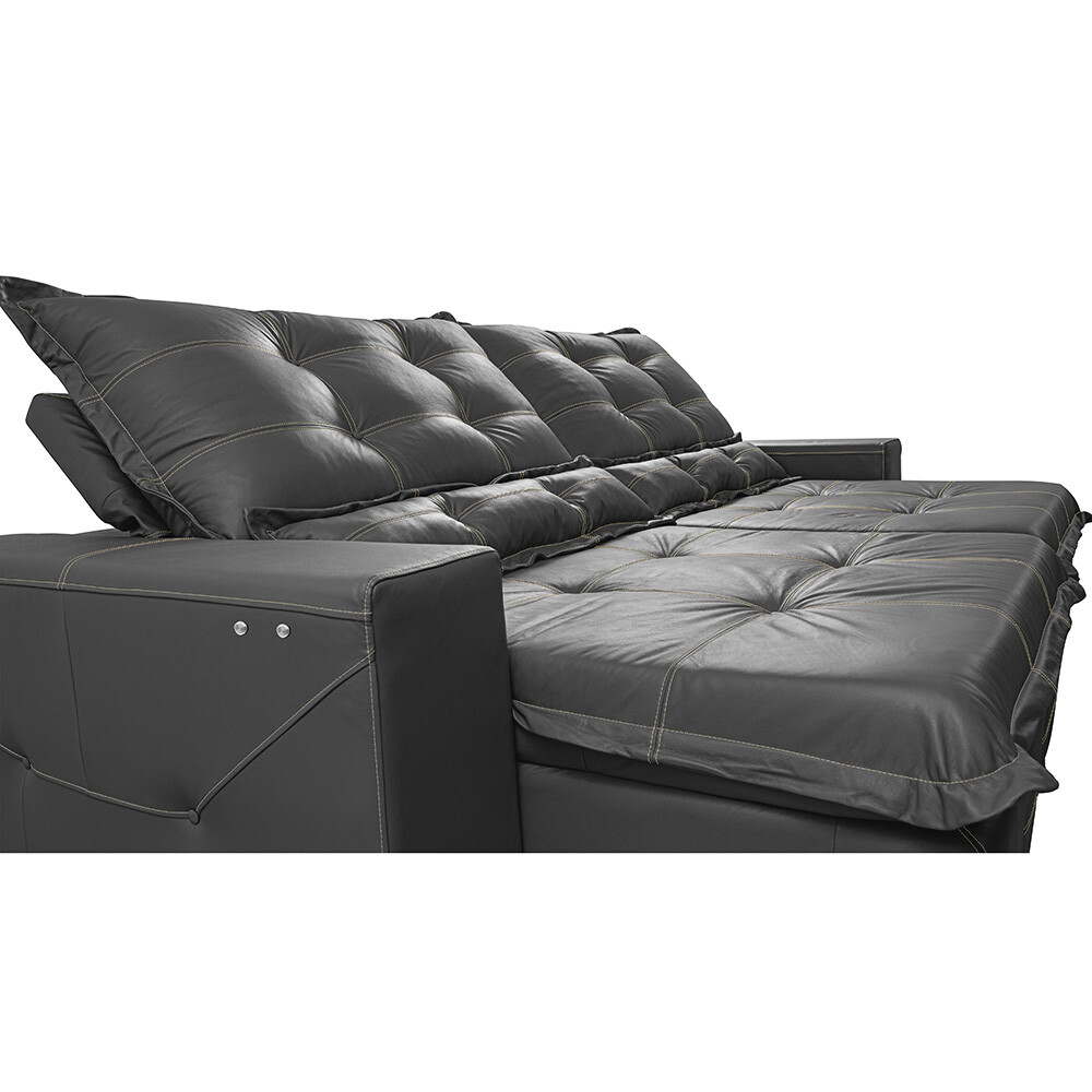 Sofá de Couro Elétrico Retrátil 2,55m Cama inBox Gran Toro SoftGel D40 Cinza
