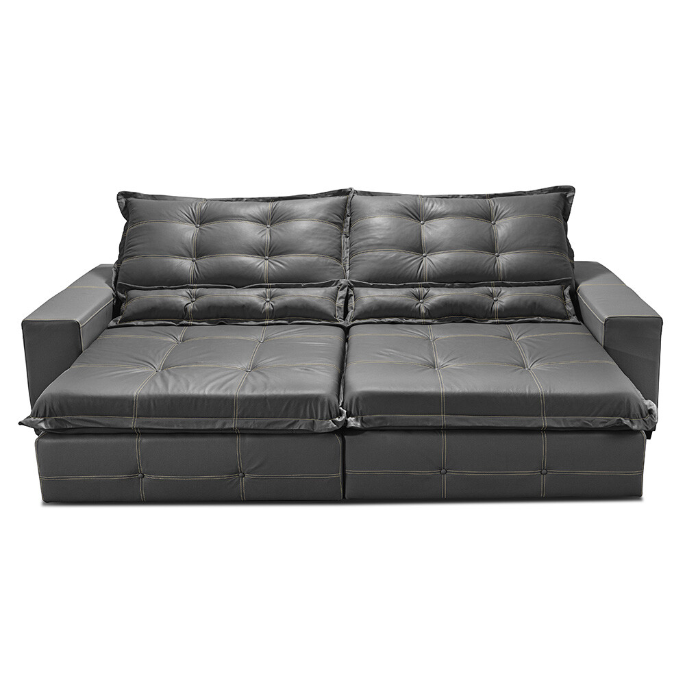 Sofá de Couro Elétrico Retrátil 2,55m Cama inBox Gran Toro SoftGel D40 Cinza