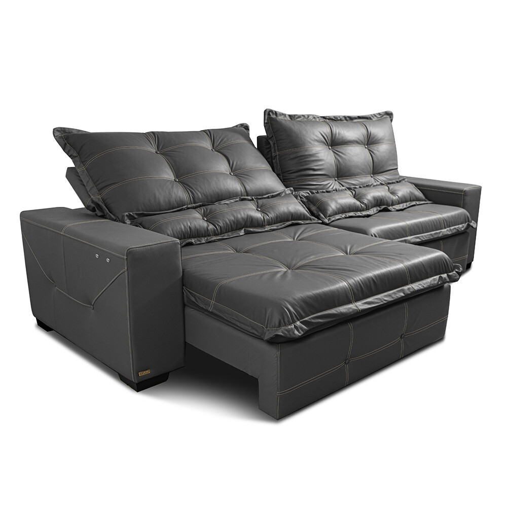 Sofá de Couro Elétrico Retrátil 2,55m Cama inBox Gran Toro SoftGel D40 Cinza