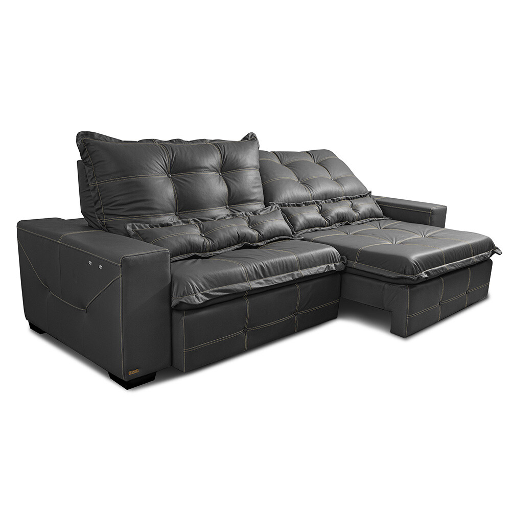 Sofá de Couro Elétrico Retrátil 2,55m Cama inBox Gran Toro SoftGel D40 Cinza
