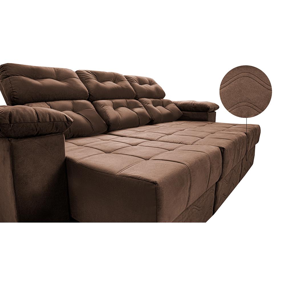 Sofa Itália 2,80 Mts Retrátil e Reclinavel Tecido Suede Castor - Cama InBox