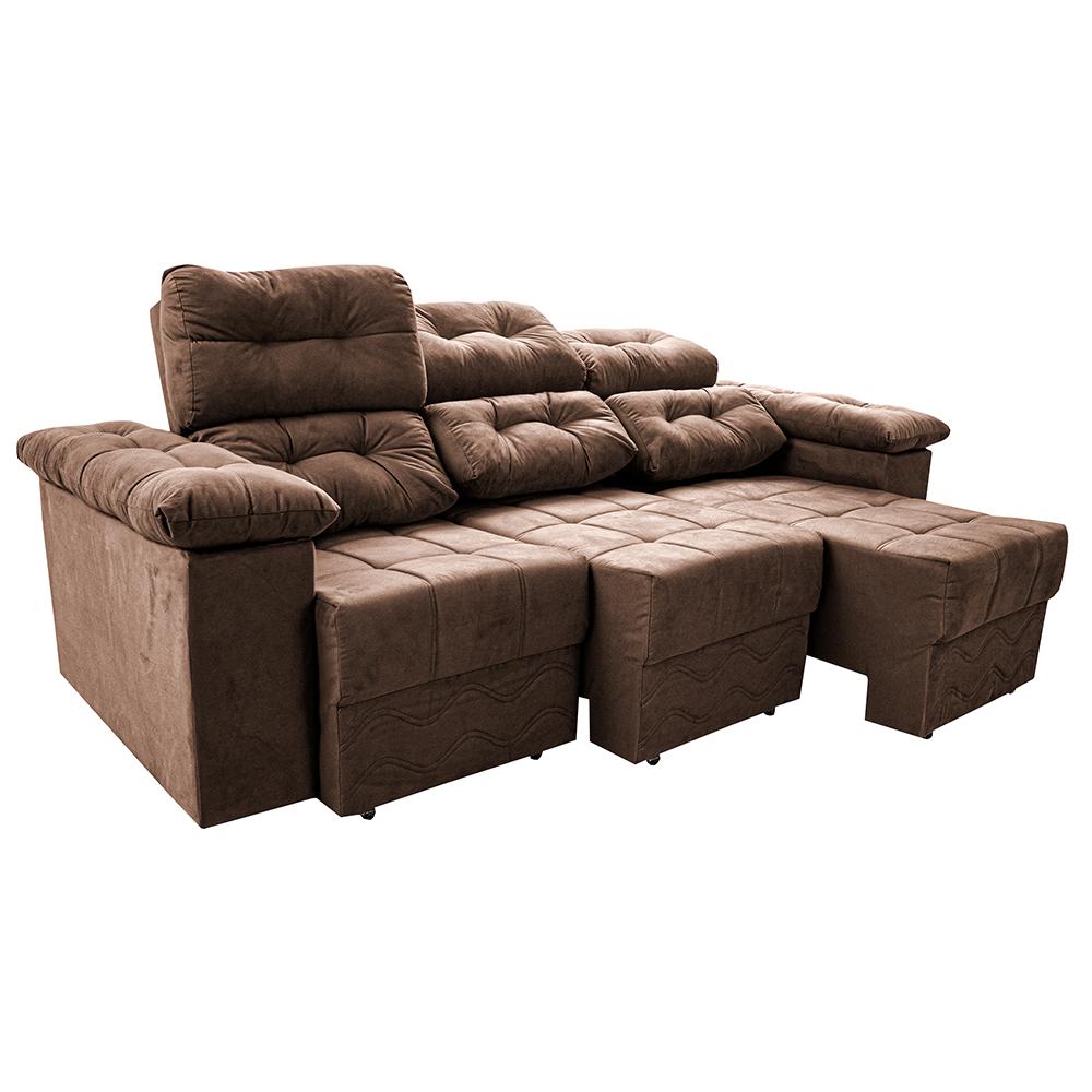 Sofa Itália 2,80 Mts Retrátil e Reclinavel Tecido Suede Castor - Cama InBox