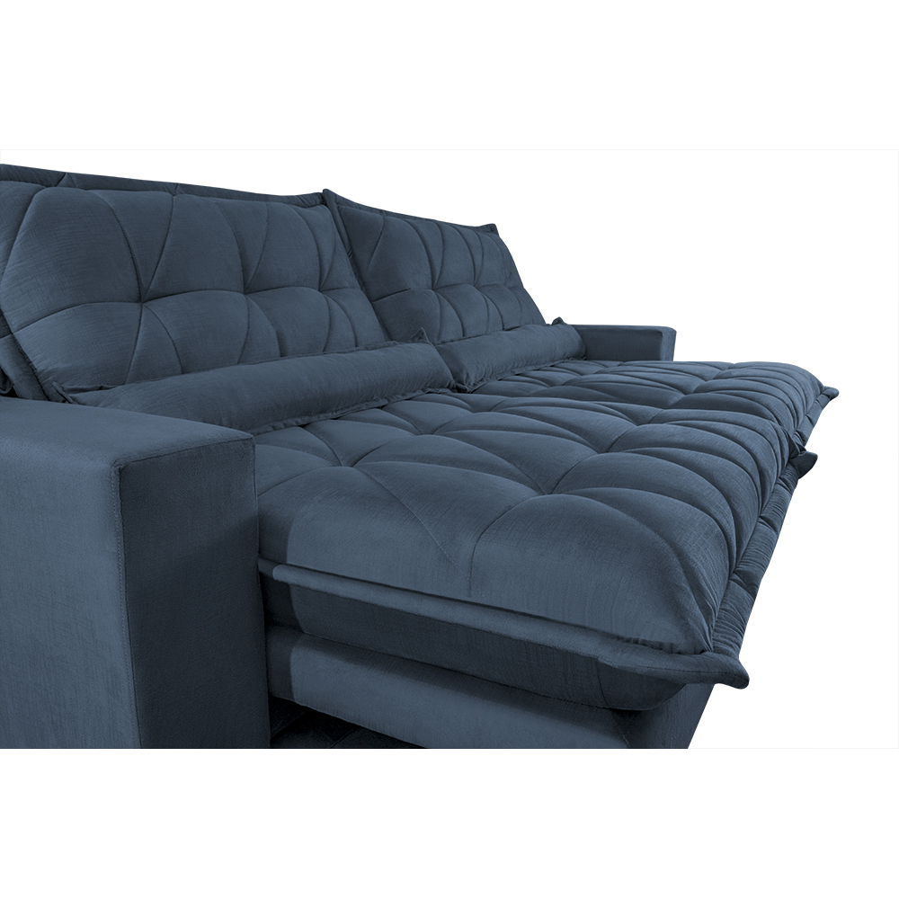 Sofa Retrátil e Reclinável 2,12m com Molas Ensacadas Cama inBox Soft Tecido Suede Azul