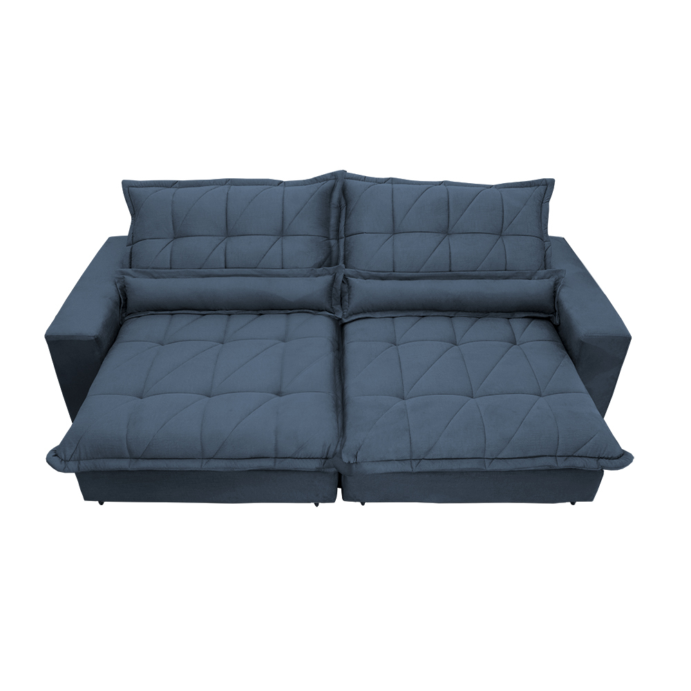 Sofa Retrátil e Reclinável 2,12m com Molas Ensacadas Cama inBox Soft Tecido Suede Azul