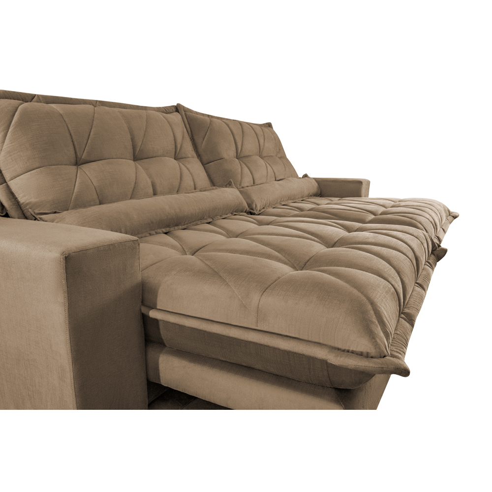 Sofa Retrátil e Reclinável 2,52m com Molas Ensacadas Cama inBox Soft Tecido Suede Castor