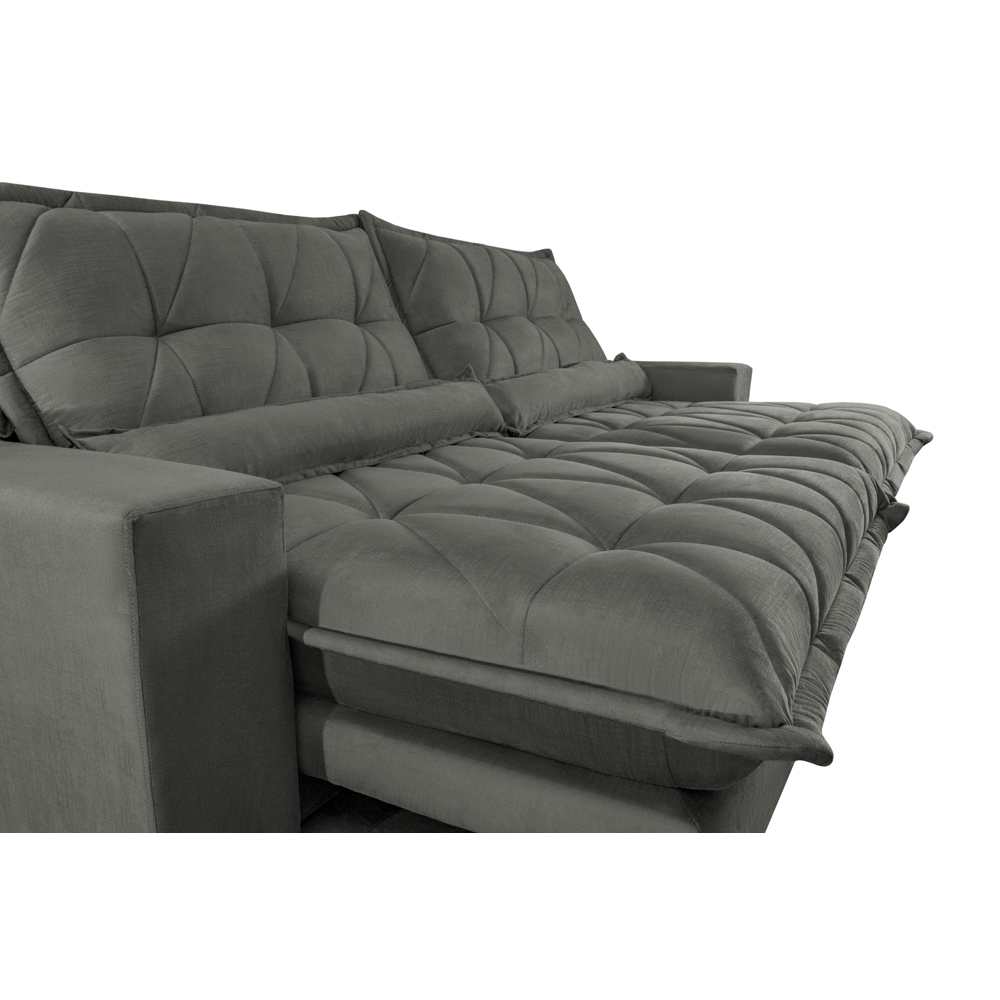 Sofa Retrátil e Reclinável 2,72m com Molas Ensacadas Cama inBox Soft Tecido Suede Cinza