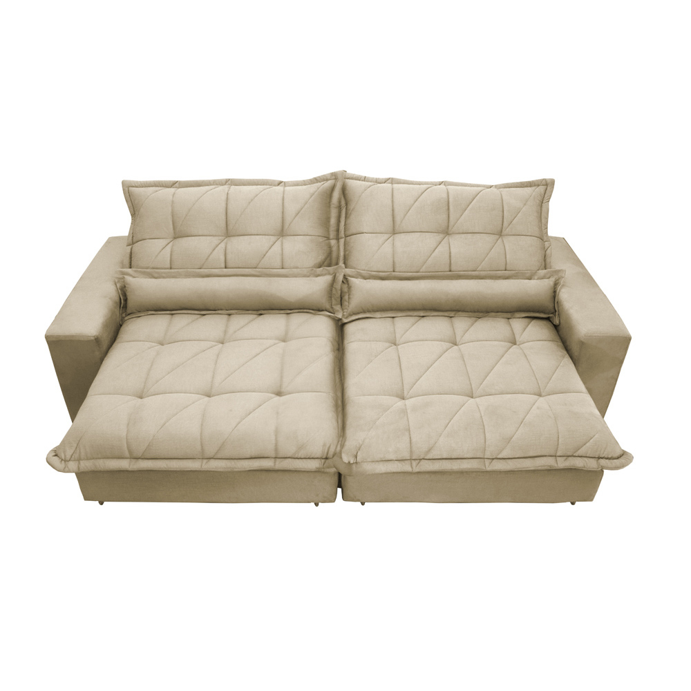 Sofa Retrátil e Reclinável 2,92m com Molas Ensacadas Cama inBox Soft Tecido Suede Bege