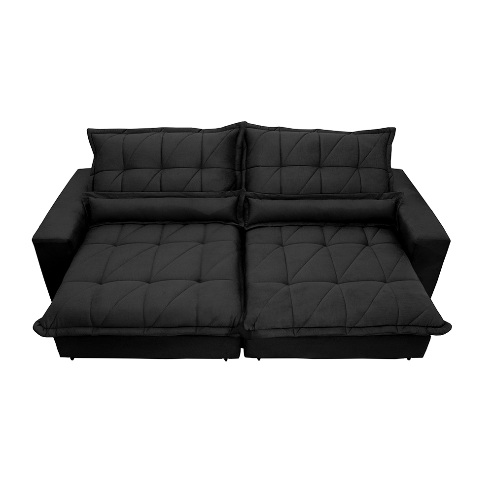 Sofa Retrátil e Reclinável 2,92m com Molas Ensacadas Cama inBox Soft Tecido Suede Preto