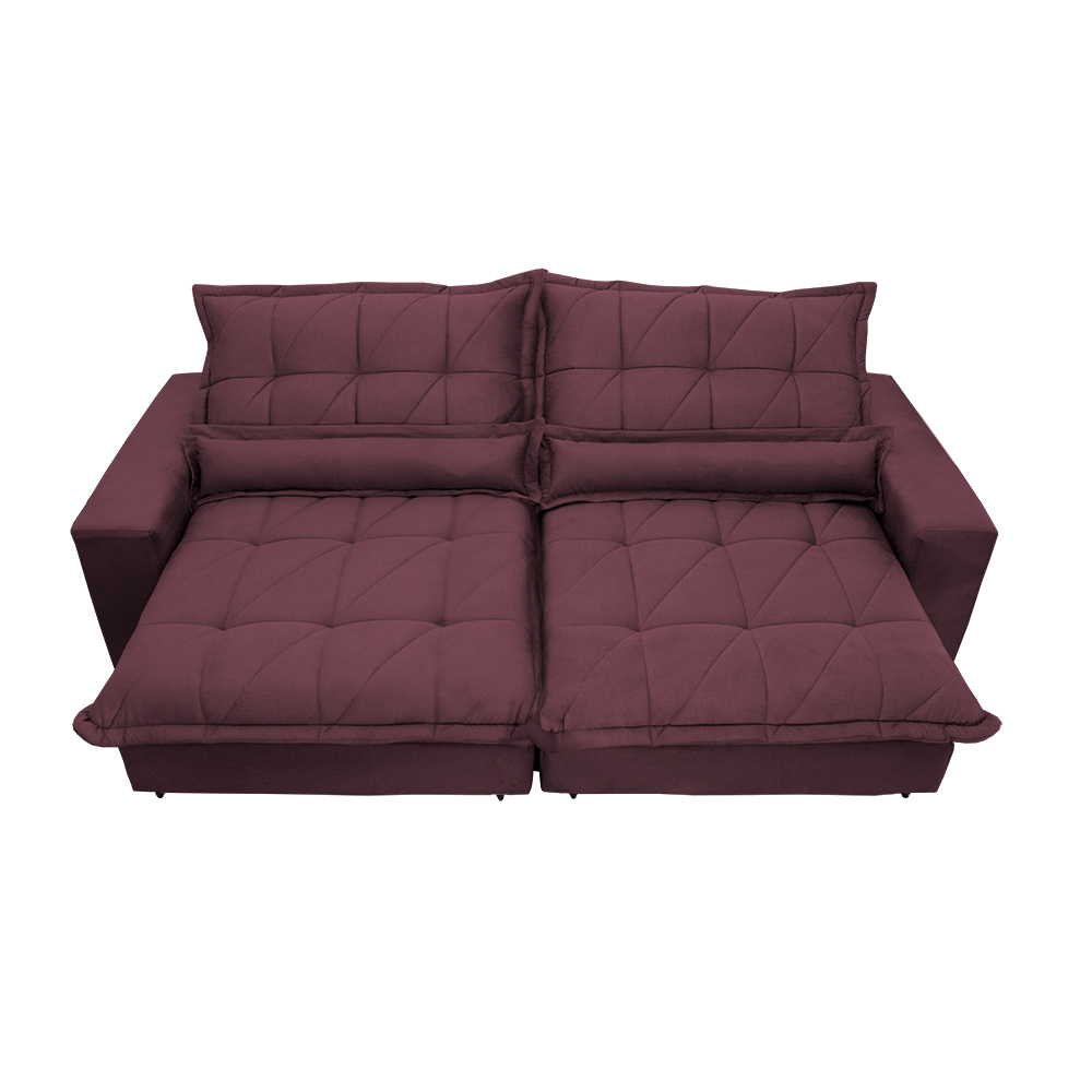 Sofa Retrátil e Reclinável 2,92m com Molas Ensacadas Cama inBox Soft Tecido Suede Vinho