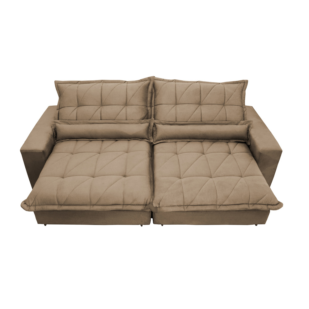 Sofa Retrátil e Reclinável 3,12m com Molas Ensacadas Cama inBox Soft Tecido Suede Castor