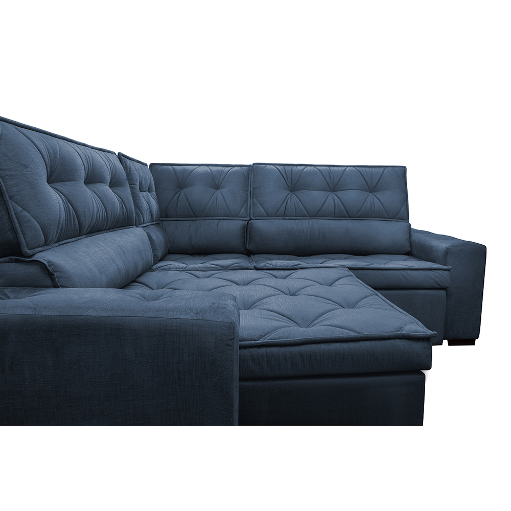 Sofa de Canto Retrátil e Reclinável com Molas Cama inBox Austin 2,20m x 2,20m Suede Velusoft Azul