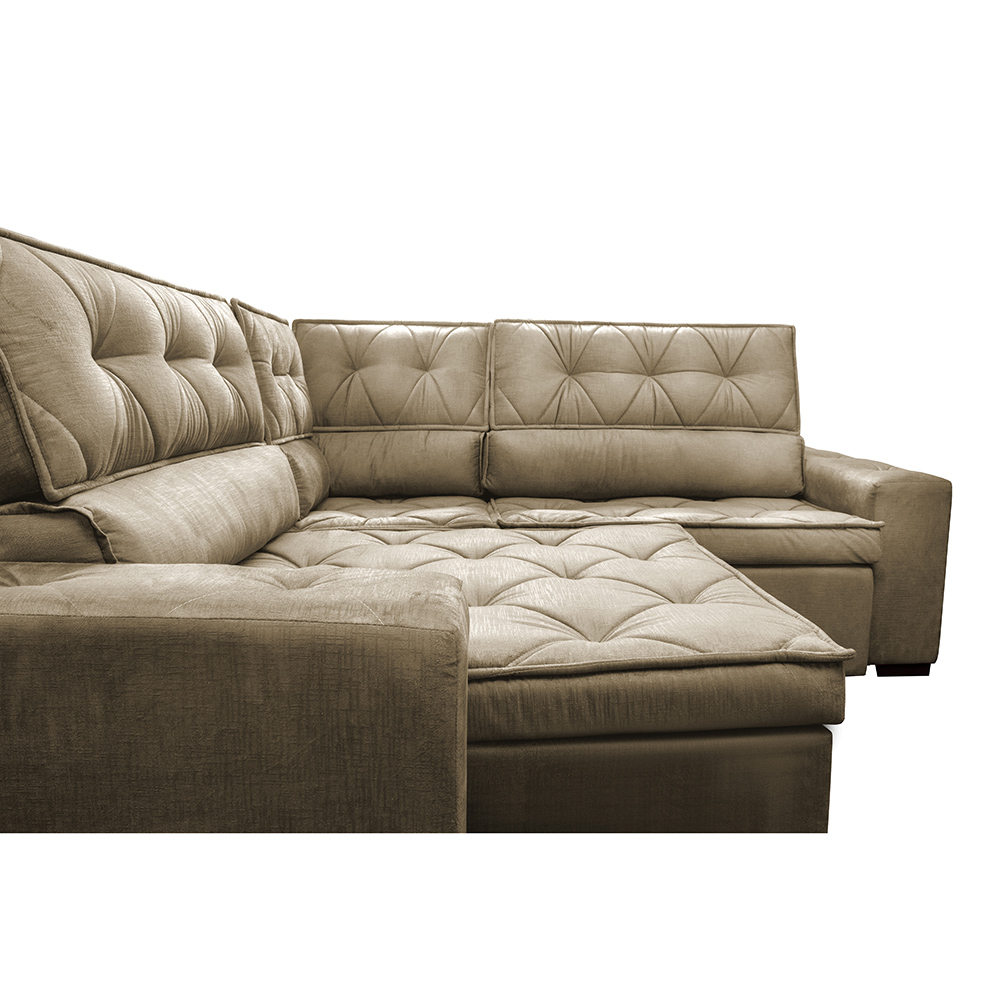 Sofa de Canto Retrátil e Reclinável com Molas Cama inBox Austin 2,20m x 2,20m Suede Velusoft Castor
