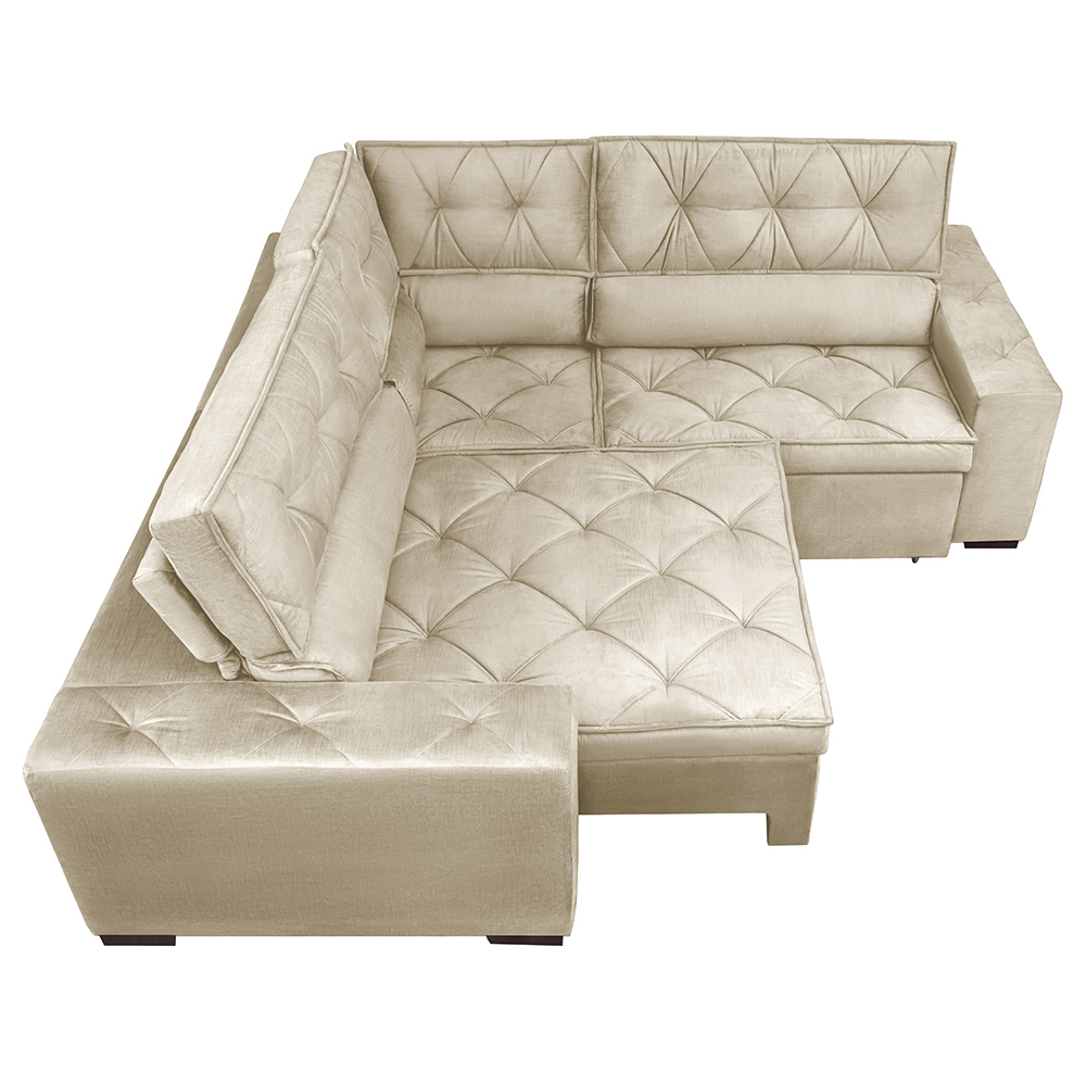 Sofa de Canto Retrátil e Reclinável com Molas Cama inBox Austin 2,30m x 2,30m Suede Velusoft Bege