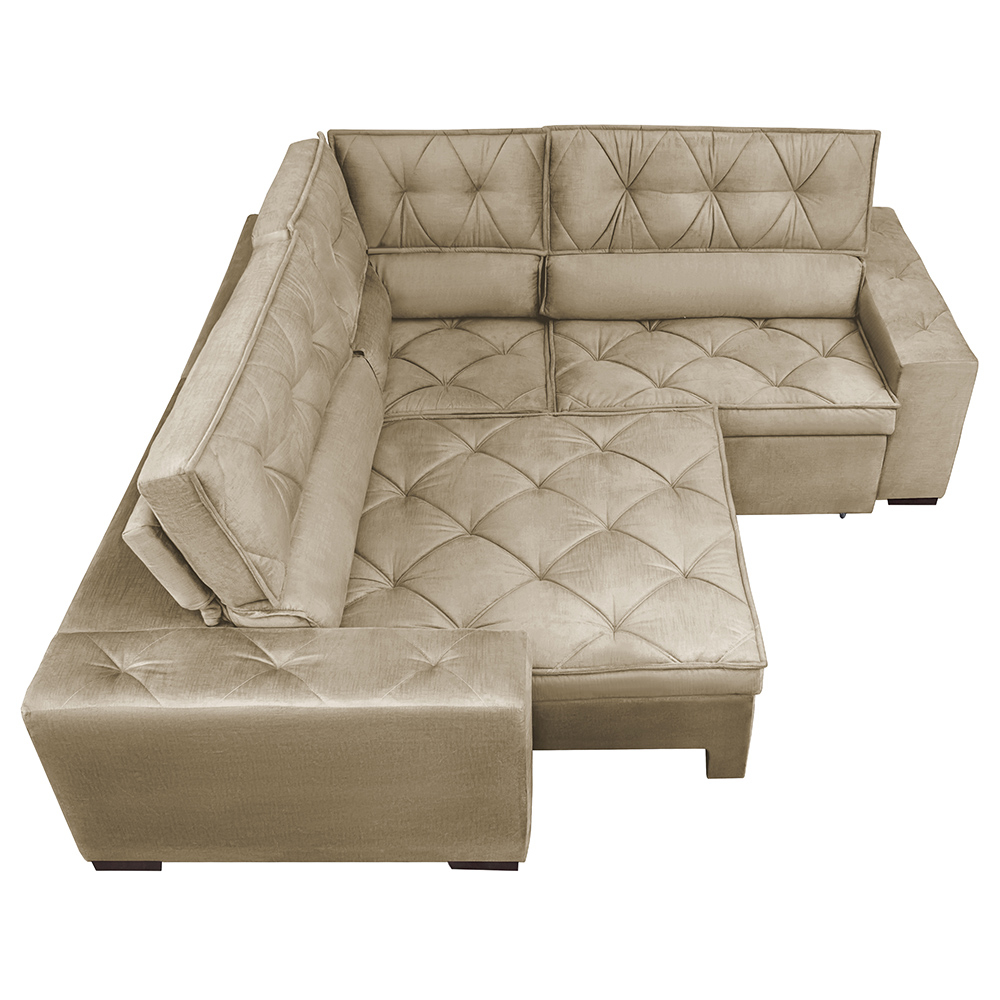 Sofa de Canto Retrátil e Reclinável com Molas Cama inBox Austin 2,30m x 2,30m Suede Velusoft Castor