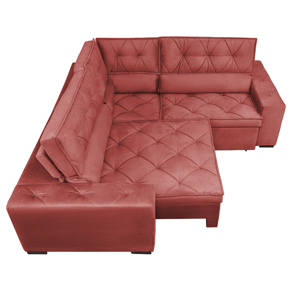 Sofa de Canto Retrátil e Reclinável com Molas Cama inBox Austin 2,30m x 2,30m Suede Velusoft Vermelho