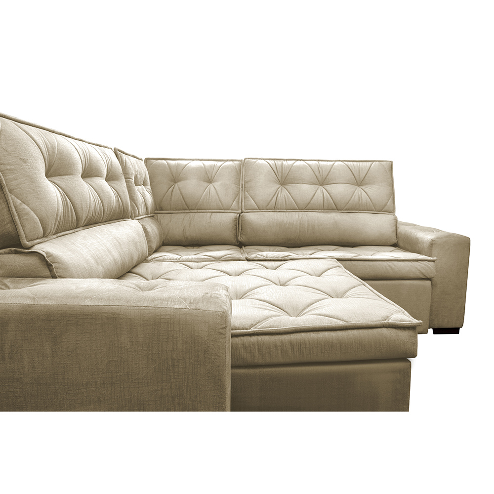 Sofa de Canto Retrátil e Reclinável com Molas Cama inBox Austin 2,60m x 2,60m Suede Velusoft Bege