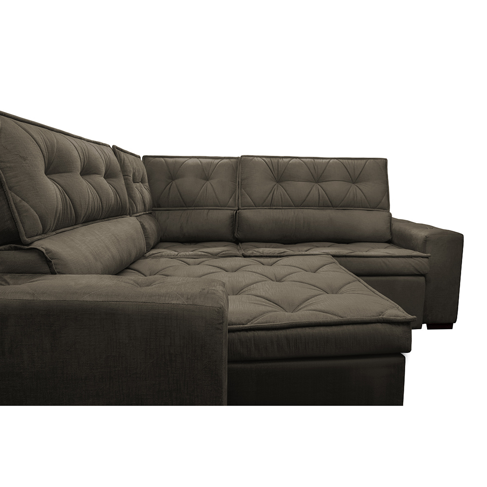 Sofa de Canto Retrátil e Reclinável com Molas Cama inBox Austin 2,60m x 2,60m Suede Velusoft Café