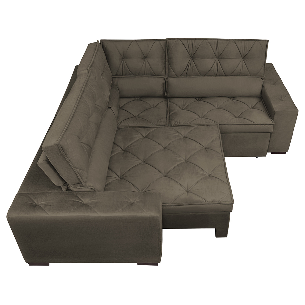Sofa de Canto Retrátil e Reclinável com Molas Cama inBox Austin 2,60m x 2,60m Suede Velusoft Café