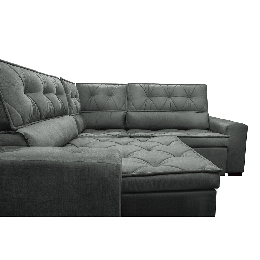Sofa de Canto Retrátil e Reclinável com Molas Cama inBox Austin 2,60m x 2,60m Suede Velusoft Cinza